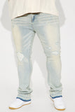 QDBAR Not Too Much Ripped Stacked Skinny Flare Jeans - Light Wash