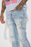QDBAR Break The Record Stacked Skinny Flare Jeans - Light Blue Wash