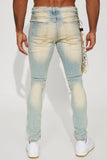 QDBAR Bandana Chain Stacked Skinny Jeans - Light Wash