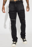 QDBAR Pockets Full Of Money Stacked Skinny Flare Jeans - Black Wash