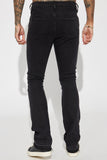 QDBAR Pockets Full Of Money Stacked Skinny Flare Jeans - Black Wash