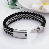 QDBAR 8.66inch Silver Color Stainless Steel Leather Bracelet Men 18MM Wide Wristband Dropshipping Gift