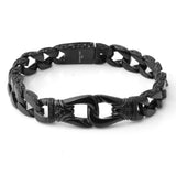 QDBAR Black Tone Stainless Steel Bracelet Men Heavy Wide Mens Curb Chain Link Bracelet 8.66inch