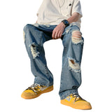 QDBAR Ripped American Style Autumn Hong Kong Style Street Beggar Jeans