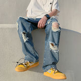 QDBAR Ripped American Style Autumn Hong Kong Style Street Beggar Jeans