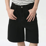 QDBAR 2024 Summer New Men's Denim Shorts Solid Color Straight Five Points Fashion Trend Middle Waist Casual Short Pants 9C5604