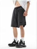 QDBAR Korean Men's Hem Triangle Split Design Denim Shorts Men's Summer Beauty Embroidery Loose Five Pants