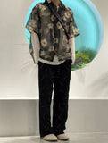 QDBAR Organza Flower Short Sleeve Loose Design Sun Protection Niche Men and Women Couple Translucent Shirt
