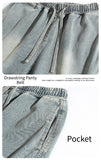 QDBAR Korean Men's Hem Triangle Split Design Denim Shorts Men's Summer Beauty Embroidery Loose Five Pants