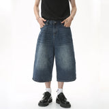 QDBAR Vintage Baggy Jeans Shorts Wide Leg Loose Casual Blue Denim Shorts Men Streetwear Hip Hop Harajuku Shorts