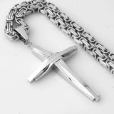 QDBAR Fashion Jewelry New Design Smooth Cross Pendant Necklace Mens Chain Stainless Steel Byzantine Link Black Gold Silver Color