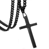 QDBAR Heavy Black Color Big Polished Cross Pendant Necklace Stainless Steel Curb Chain For Men Women Gift