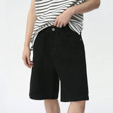 QDBAR 2024 Summer New Men's Denim Shorts Solid Color Straight Five Points Fashion Trend Middle Waist Casual Short Pants 9C5604