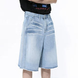 QDBAR Men Short Denim Pants Vintage Stripe Pockets Washed Gradient Color Loose Male Straight Shorts Men's Wear Spring New 9C4735