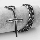 QDBAR Fashion Jewelry New Design Smooth Cross Pendant Necklace Mens Chain Stainless Steel Byzantine Link Black Gold Silver Color