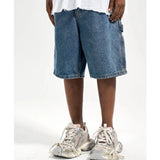 QDBAR Washed Jorts Summer Denim Shorts Men Retro Blue Shorts Mens Japanese Streetwear Hip Hop Loose Straight Jeans Shorts