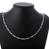 QDBAR 925 Silver 4mm Figaro Chain Necklace For Women Men Long Necklace Hip Hop Jewelry Gift