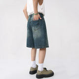 QDBAR Summer Denim Shorts Men's Loose Korean Style Retro Short Jeans Fashion Washed Casual Knee Length Pant New Streetwear 9A8588