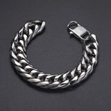 QDBAR Heavy Polished Silver Color 316L Stainless Steel Curb Cuban Link Chain Bracelet for Men Women Jewelry