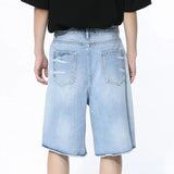 QDBAR Men Short Denim Pants Vintage Stripe Pockets Washed Gradient Color Loose Male Straight Shorts Men's Wear Spring New 9C4735