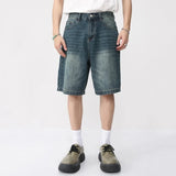 QDBAR Summer Denim Shorts Men's Loose Korean Style Retro Short Jeans Fashion Washed Casual Knee Length Pant New Streetwear 9A8588