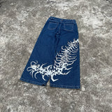 QDBAR 90s Streetwear 2024 New High Waisted Baggy Jeans Women Oversized Pattern Print Blue Slouchy Straight Wide Leg Pants Goth Harajuku Streetwear