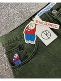 QDBAR Y2K New Harajuku Hip-Hop Cartoon Embroidered Denim Shorts Polar Big Boy Loose Fashion Villain High Waist Straight Pants Unisex