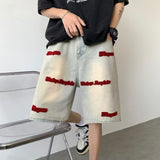 QDBAR New men embroidered denim shorts summer American high street washed trendy Instagram hip-hop pants sweatpants