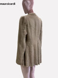 QDBAR Winter Elegant Luxury Short Fitted Thick Warm Soft Skirted Faux Mink Fur Coat Jacket Women with Long Puff Sleeve