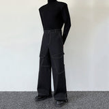 QDBAR Topstitched Pockets Straight-leg Wide-leg Cargo Pants