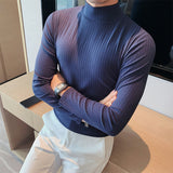 QDBAR Half Turtleneck Slim Striped Long Sleeve Top