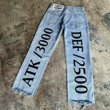 QDBAR Harajuku y2k baggy jeans blue eyes white dragon print wide leg denim pants popular anime jeans streetwear trouser men clothing