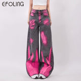 QDBAR 90s Streetwear Streetwear Baggy Jeans Women Creative Graffiti Casual Versatile Wide Leg Pants Y2k Jeans Woman High Waist Hip Hop Denim Trousers