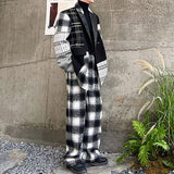 QDBAR Black and White Paneled Plaid Pants