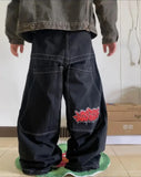 QDBAR 90s Streetwear Retro Streetwear Baggy Jeans Men Womens Retro Punk Y2K High Waist Jeans Everyday Casual Cross Cargo Pants Hip Hop Wide Leg Pants