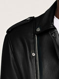 QDBAR Spring Short Black Leather Biker Motorcycle Jacket for Men Style Belt Long Sleeve Light Soft Faux Leather Jackets