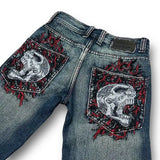 QDBAR 90s Streetwear Goth Hip Hop Oversized Skull Embroidery Pattern Y2k Baggy Jeans New Men and Women Straight Black Jeans Retro Casual Denim Pants