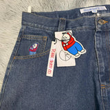 QDBAR Y2K Pants Hip Hop Cartoon Streetwear Polar Big Boy Jeans Embroidery Retro Blue Baggy Jeans Mens Womens High Waist Wide Trouser