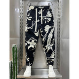 QDBAR Printed Striped Cropped Harem Casual Pants