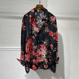 QDBAR Slanted Placket Large Floral Print Shirt