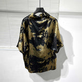 QDBAR Irregular Gold Print Pile Collar Loose T-shirt