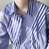 QDBAR Irregular-panel Slanted Striped Shirt