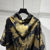 QDBAR Irregular Gold Print Pile Collar Loose T-shirt