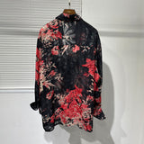 QDBAR Slanted Placket Large Floral Print Shirt