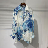 QDBAR Slanted Placket Large Floral Print Shirt