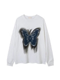 QDBAR 【Mz】washed Butterfly Long-Sleeved T-Shirt Na1475