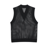 QDBAR Mesh Cutout V-neck Tank Top