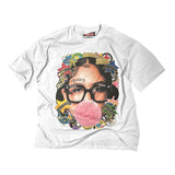 QDBAR 2024 Trendy Streetwear American Retro Spoof Portrait Print Oversized T-shirt Y2K Harajuku Rock Punk Style Pure Cotton Casual Top