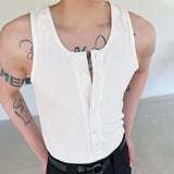 QDBAR Skinny Button Sleeveless Crewneck Tank Top