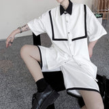 QDBAR Color Contrast Short-sleeved Shirt Shorts Two-piece Set